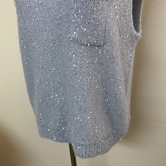ATM Womens Sequin Crew Neck Knit Sweater Vest SMALL Gray Fog Alpaca Wool Blend - Picture 6 of 10
